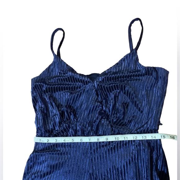 Laundry by Shelli Segal Velvet Burnout Striped Jumpsuit Navy Size 10 - Picture 9 of 11